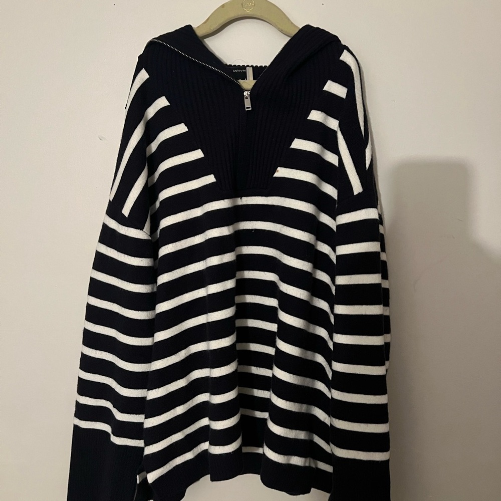 Elie Tahari Navy and White Striped Garment